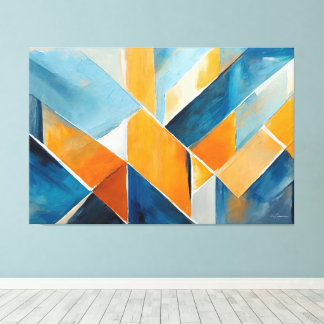 Impressão Em Tela Arte abstrata pintada em azul laranja
