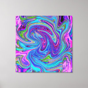 Impressão Em Tela Arte Abstrata Retro Groovy Azul, Rosa e Roxo