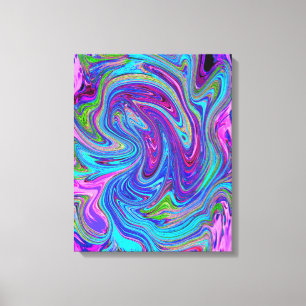 Impressão Em Tela Arte Abstrata Retro Groovy Azul, Rosa e Roxo