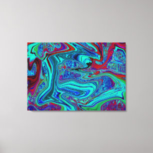 Impressão Em Tela Arte Abstrata Retro Groovy em Azul e Vermelho