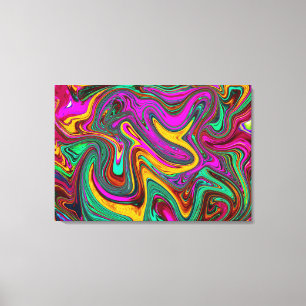 Impressão Em Tela Arte Abstrata Rosa Quente Marmorizada e Verde Espu