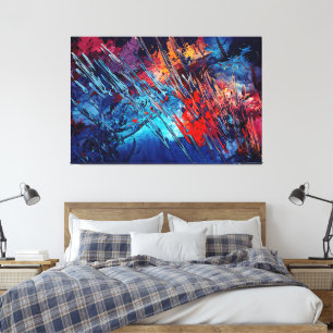 Impressão Em Tela Arte Abstrato Contemporânea Vermelha Azul de Fiaçã