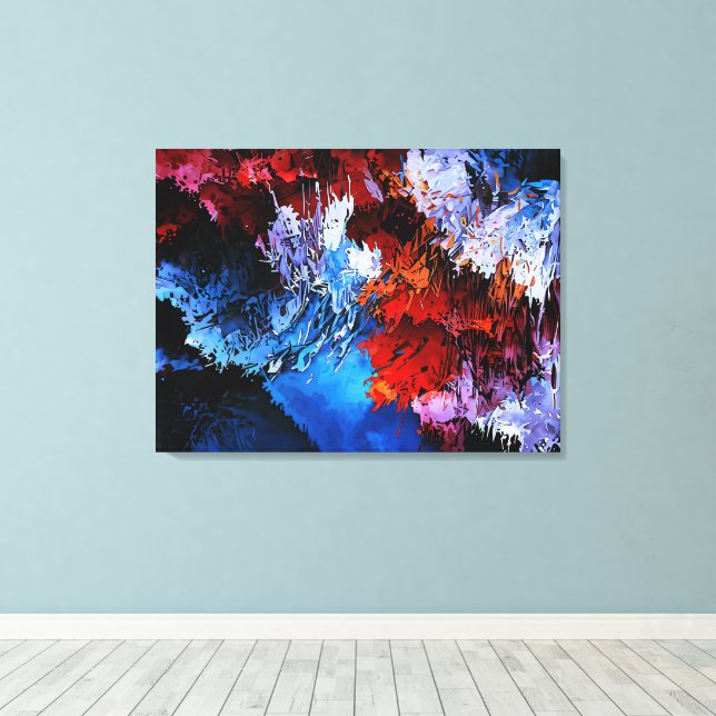 Impressão Em Tela Arte Abstrato Contemporânea Vermelha Inferno Azul  (Insitu(piso de madeira))