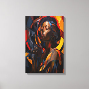 Impressão Em Tela Arte Abstrato de Retrato Afrocêntrica Vibrante