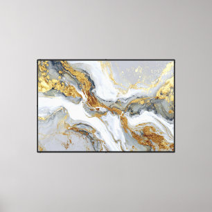 Impressão Em Tela Arte Abstrato – Mármore Fluido Branco, Cinza e Dou