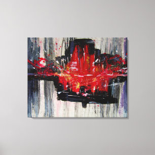 Impressão Em Tela Arte Abstrato Negra e Vermelha Vibrante Moderna