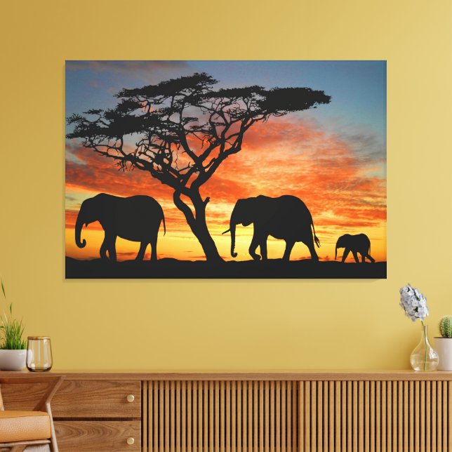 Impressão Em Tela Arte Afafricana De Elefante Sunset (Insitu(Sala de estar))