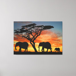 Impressão Em Tela Arte Afafricana De Elefante Sunset