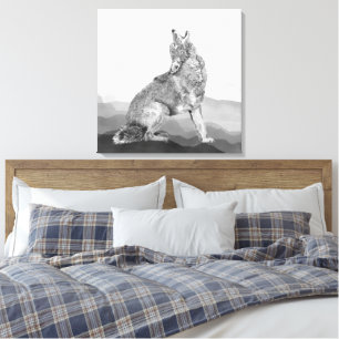 Impressão Em Tela Arte Animal de Lobo Uivando em Aquarela