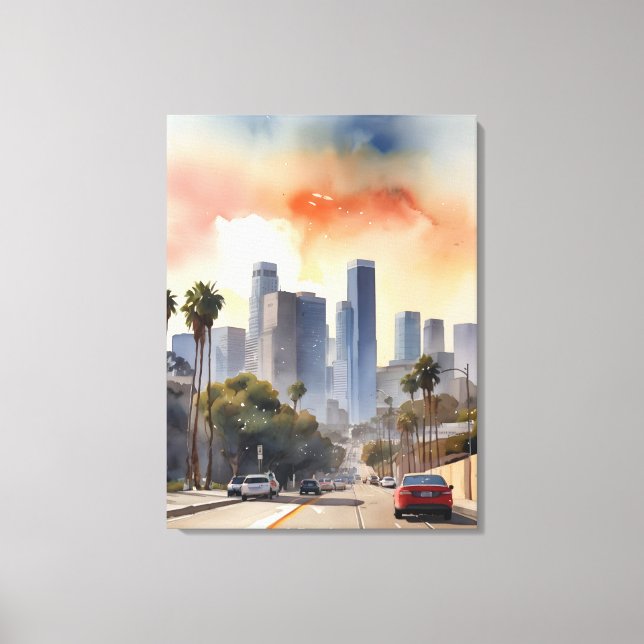 Impressão Em Tela Arte aquarela de Los Angeles (Frente)