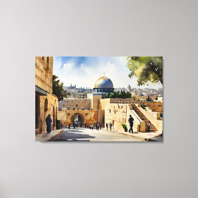 Impressão Em Tela Arte aquosa de Jerusalém Israel (Frente)