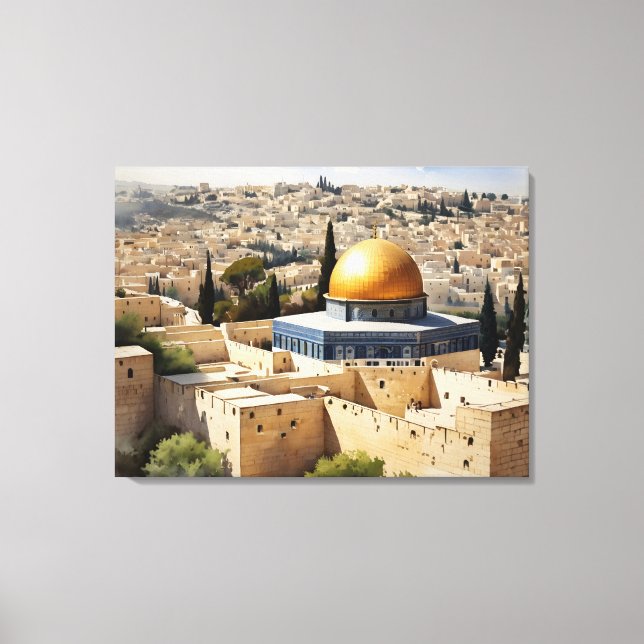 Impressão Em Tela Arte aquosa de Jerusalém Israel (Frente)