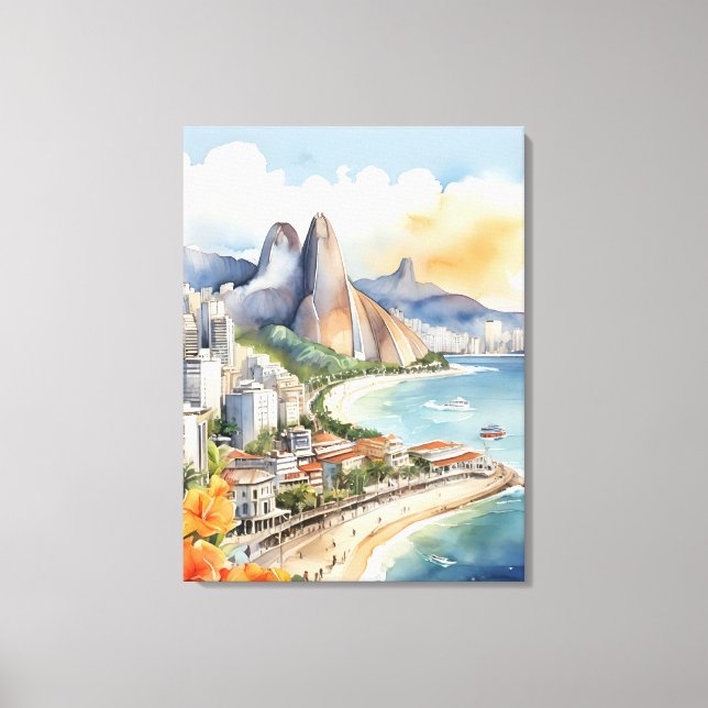 Impressão Em Tela Arte aquosa do Rio de Janeiro (Frente)