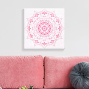 Impressão Em Tela Arte Árabe Mandala - Cor - de-rosa - Floral Simétr