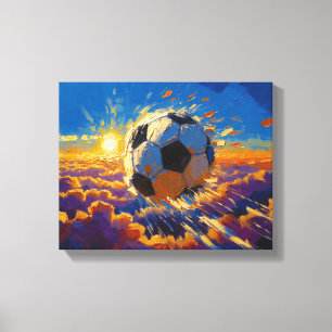 Impressão Em Tela Arte Bola de Futebol Voadora (Óleo No. 2)