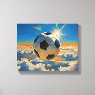 Impressão Em Tela Arte Bola de Futebol Voadora (Óleo No. 4)