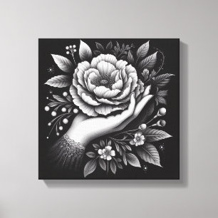 Impressão Em Tela Arte Botânica Manual Elegante em Preto e Branco