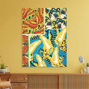 Impressão Em Tela Arte Butterfly Art Deco em Amarelo Vibrante e Azul