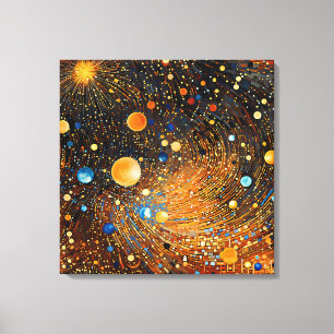 Impressão Em Tela Arte Celestial Dourada da Galáxia