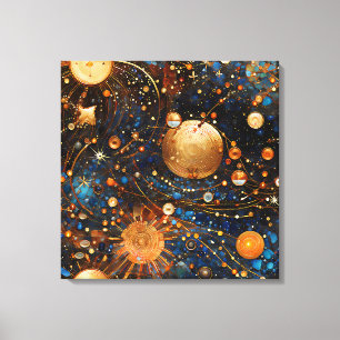 Impressão Em Tela Arte Celestial Dourada da Galáxia