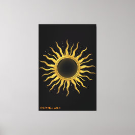 Impressão Em Tela Arte Celestial para Parede Eclipse Solar Dourado C
