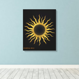 Impressão Em Tela Arte Celestial para Parede Eclipse Solar Dourado C