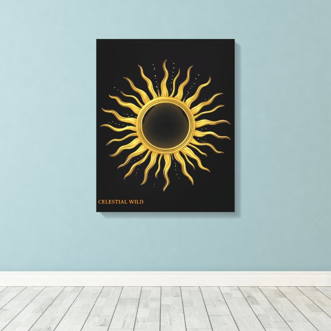 Impressão Em Tela Arte Celestial para Parede Eclipse Solar Dourado C (Insitu(piso de madeira))