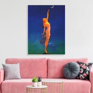Impressão Em Tela Arte Celestial Vintage Art Déco Deusa da Lua