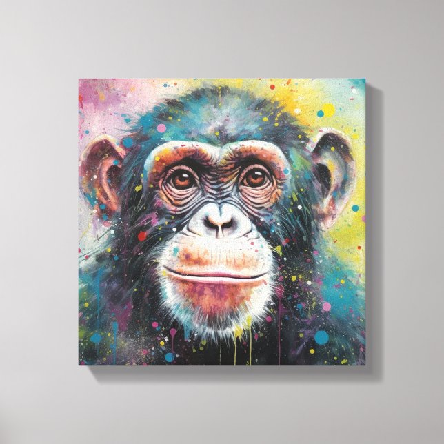 Impressão Em Tela Arte Chimp Colorida Moderna (Frente)