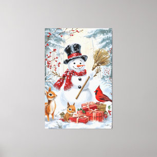 Impressão Em Tela Arte Clássica de Snowman e Woodland Amigos de Nata