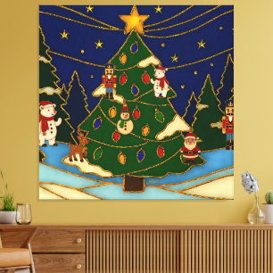 Impressão Em Tela Arte Cloisonne Floresta Caprichosa Natal Clássico 