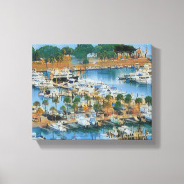 Impressão Em Tela Arte Colorida da Parede da Marina Costeira Barcos