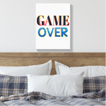 Arte colorida de texto 'Game Over' em tela mostrad