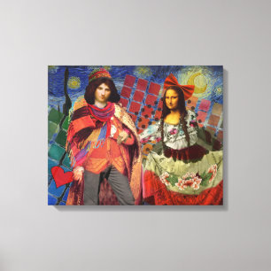 Impressão Em Tela Arte Colorida Divertida e Romântica da Mona Lisa