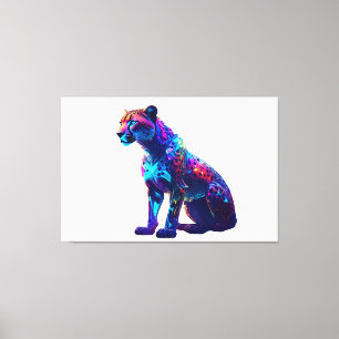 Impressão Em Tela Arte Colorida Neon Cheetah - Gato Selvagem Brilhan