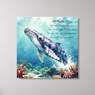 Impressão Em Tela Arte Costeira Aquarela de Baleia Azul Oceânica