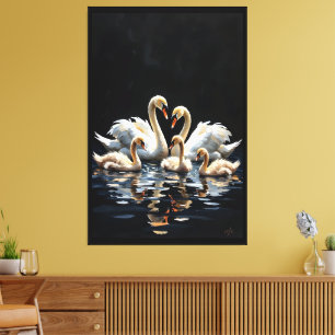 Impressão Em Tela Arte da Família de Cisnes no Lago Negro