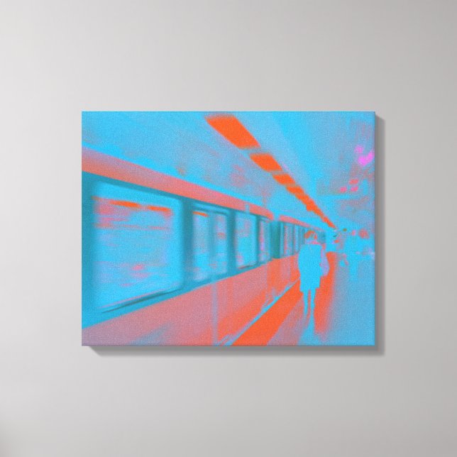 Impressão Em Tela Arte da mulher parisiense no metrô em laranja azul (Frente)