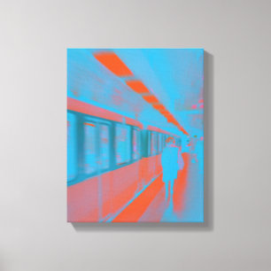 Impressão Em Tela Arte da mulher parisiense no metrô em laranja azul