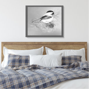 Impressão Em Tela Arte da Natureza com Pássaro Chickadee em Aquarela