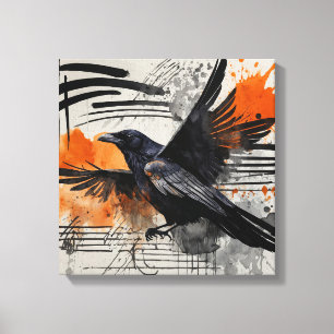 Impressão Em Tela Arte de Abstrato de Pássaro Laranja Negro