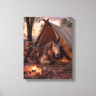 Impressão Em Tela Arte de Acampamento de Cavalos com Fogo à Moda Wes