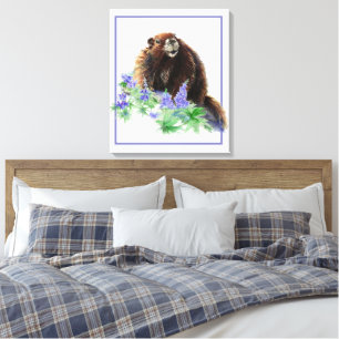 Impressão Em Tela Arte de Animais Marmota Watercolor Vida Selvagem