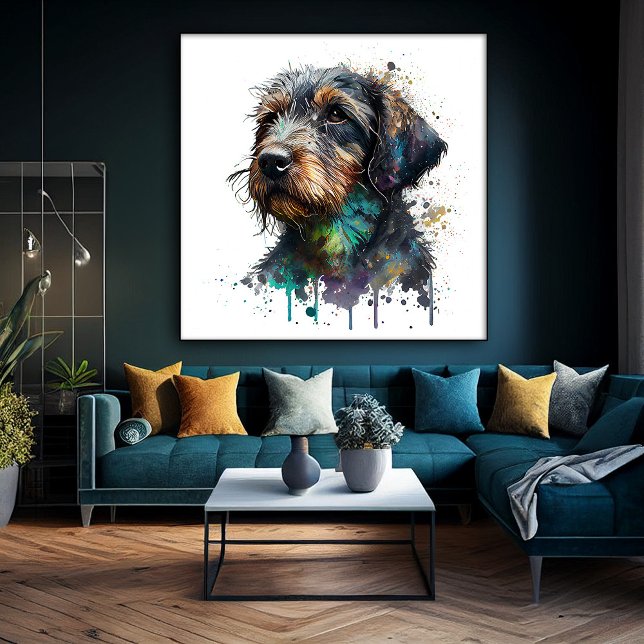 Impressão Em Tela Arte de Aquarela Chave Wirehaired Dachshund Puppy (Criador carregado)