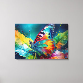 Impressão Em Tela Arte de Aquarela de Borboleta Abstrata Colorida