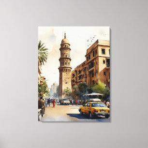 Impressão Em Tela Arte de aquarela do Cairo