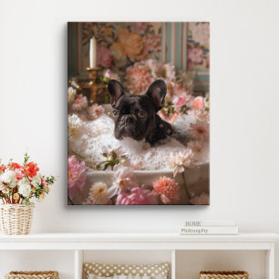 Impressão Em Tela Arte de Bulldog Francês   Frenchie na Banheira do 