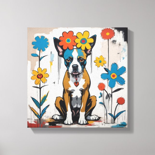 Impressão Em Tela Arte de Cachorro Floral (Frente)