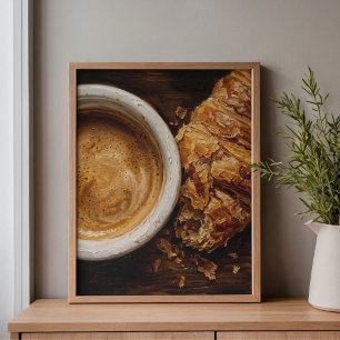 Impressão Em Tela Arte de Café & Croissant Parisiense