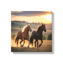 Arte de Cavalos Selvagens ao Pôr do Sol – Duo em L